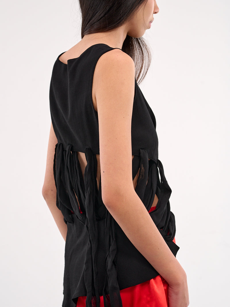 Gauze Ribbon Lace-Up Vest (LP-Y03-209-1-BLACK)