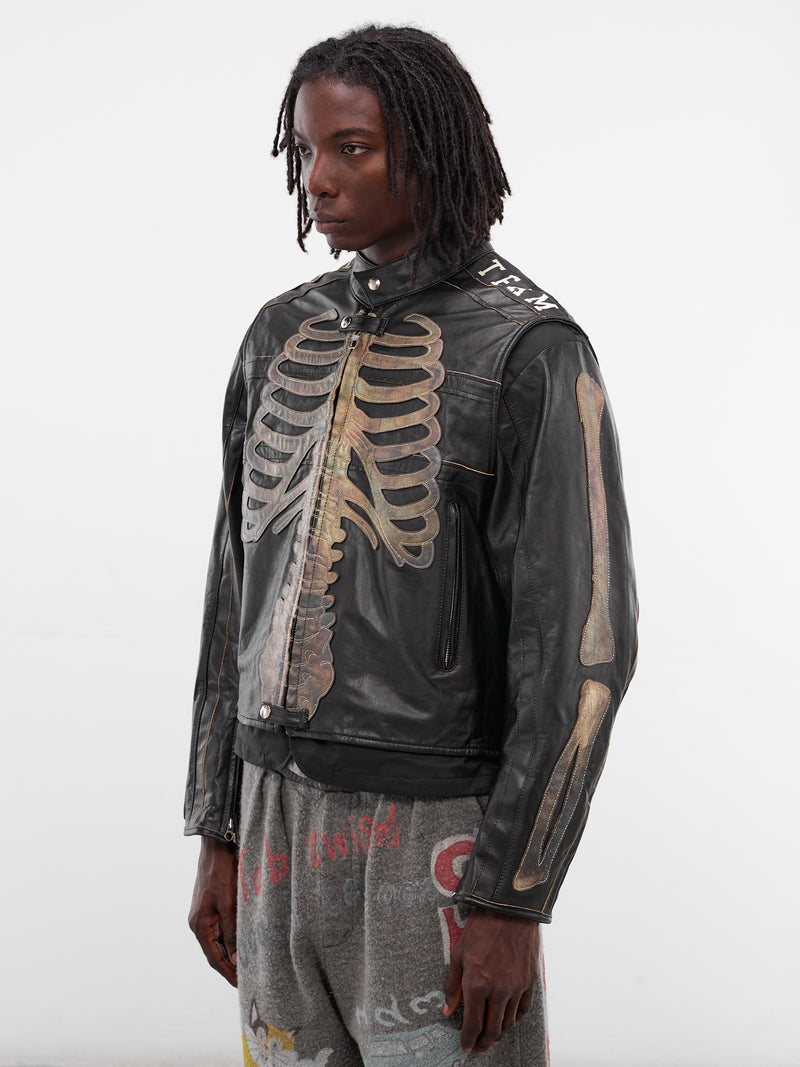 Bone Embroidered Leather Moto Jacket (LT-SV-NGA-1002-BLACK)