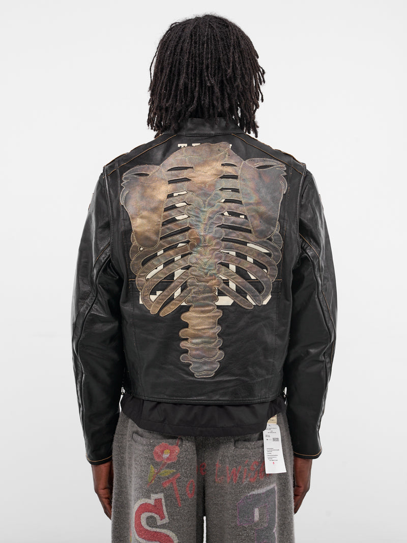 Bone Embroidered Leather Moto Jacket (LT-SV-NGA-1002-BLACK)