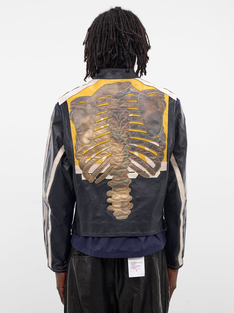 Bone Embroidered Leather Moto Jacket (LT-SV-NGA-1002-BLUE)