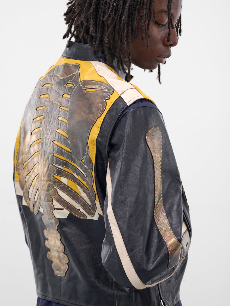 Bone Embroidered Leather Moto Jacket (LT-SV-NGA-1002-BLUE)