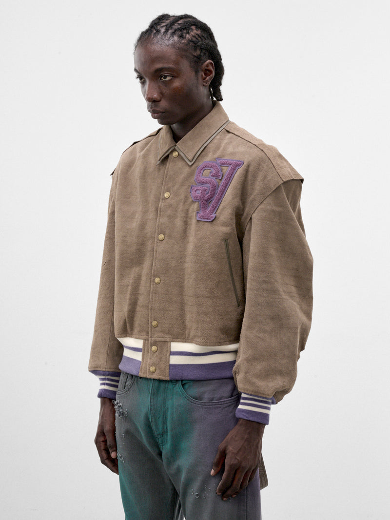 Beige Suede Varsity Jacket (LT-SV-NRA-1001-BEIGE)