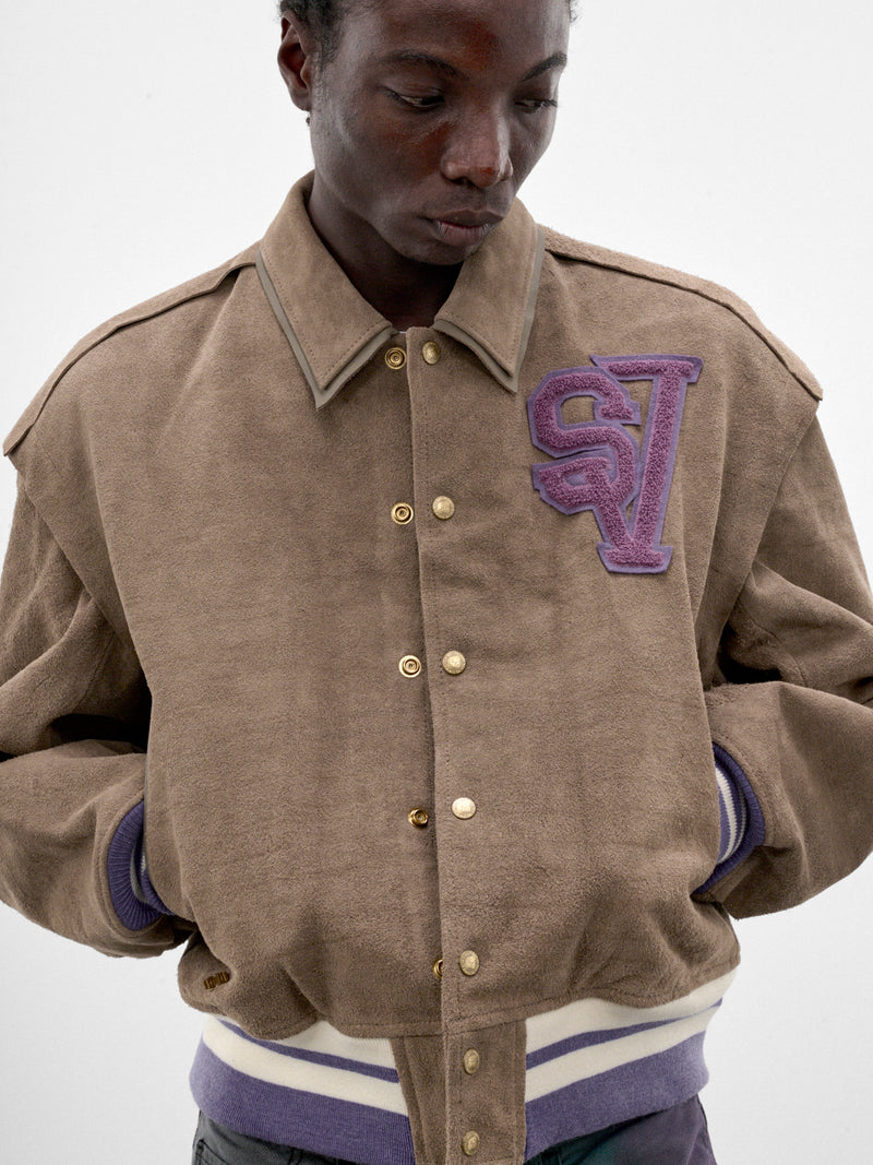 Beige Suede Varsity Jacket (LT-SV-NRA-1001-BEIGE)