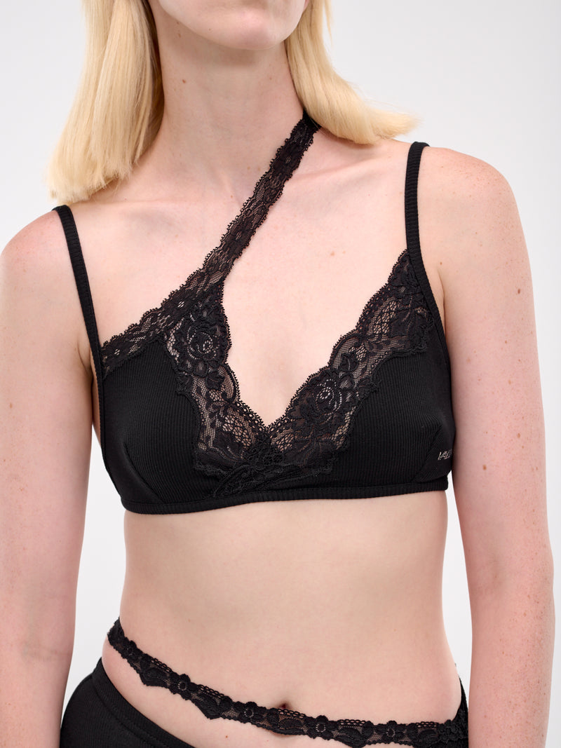 Asymmetric Lace Trim Bra (LV-UND002-BLACK)