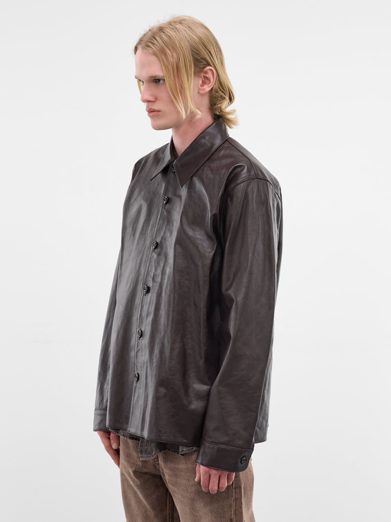 Brown Leather Boxy Welding Shirt (M4259WU-UMBER-BROWN-FLUID)
