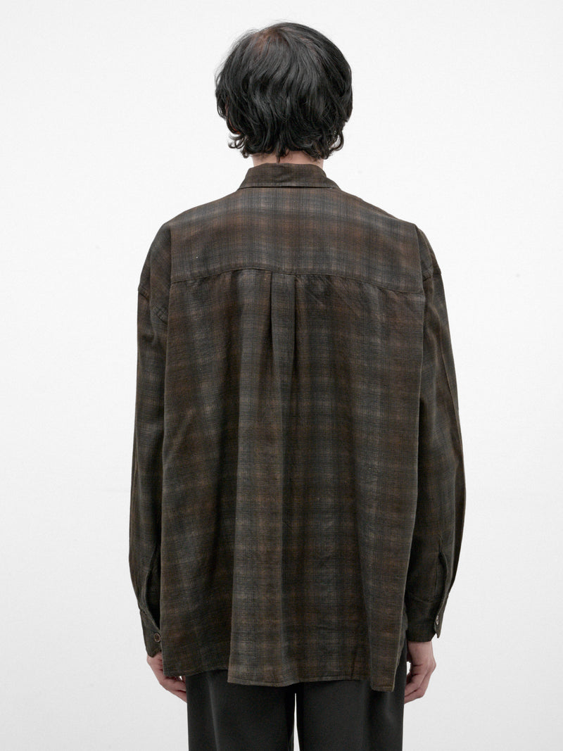 Brown Plaid Cotton Borrowed Shirt (M4262BMC-MORE-CHECK-PRINT)