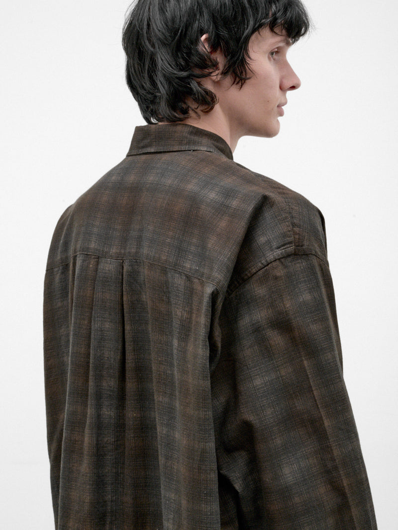 Brown Plaid Cotton Borrowed Shirt (M4262BMC-MORE-CHECK-PRINT)
