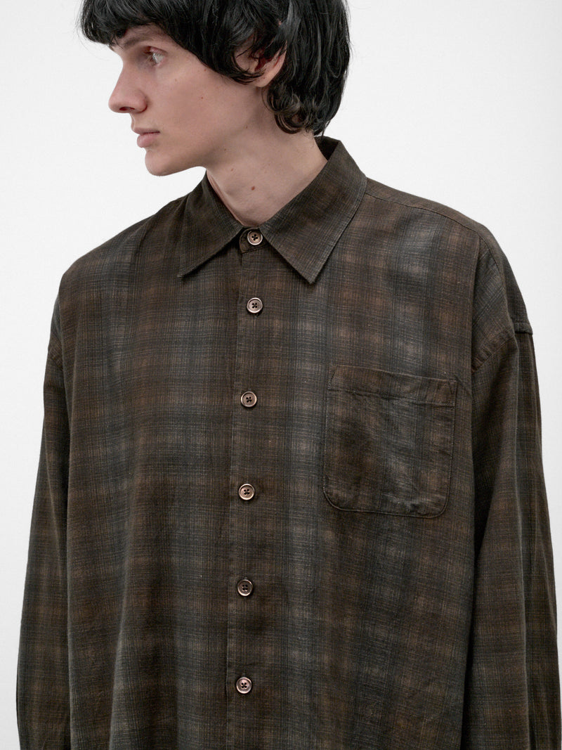 Brown Plaid Cotton Borrowed Shirt (M4262BMC-MORE-CHECK-PRINT)
