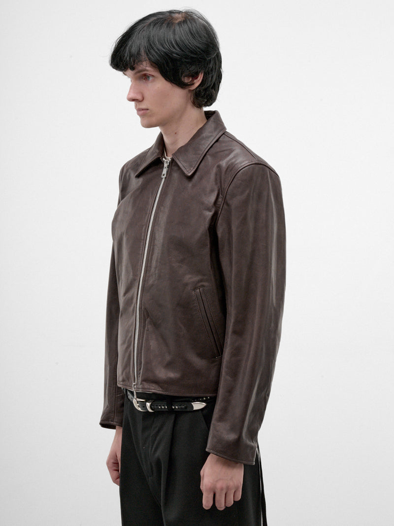 Brown Leather Mini Zip Jacket (M4269MM-MATTED-BROWN)