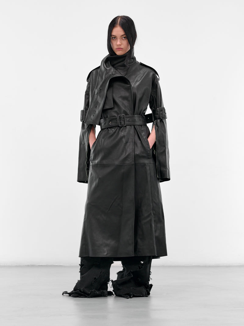 Black Leather Thierry Trench Coat (MAT01C201-SCLERA-BLACK)