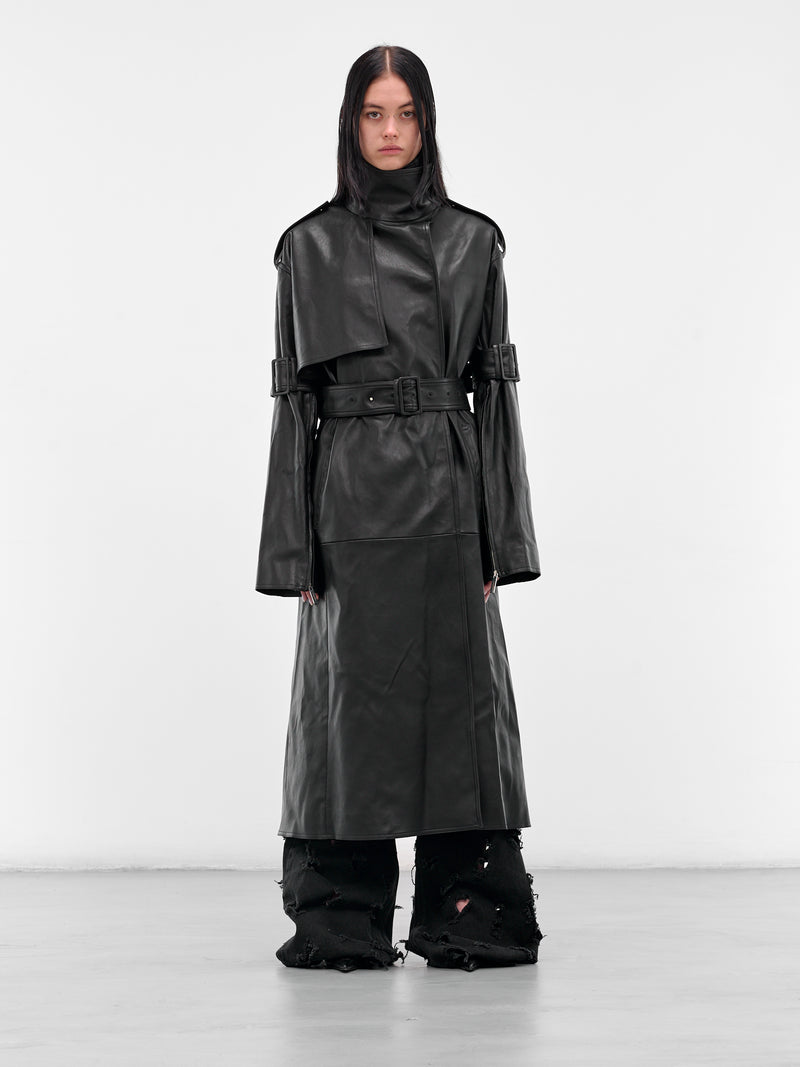 Black Leather Thierry Trench Coat (MAT01C201-SCLERA-BLACK)