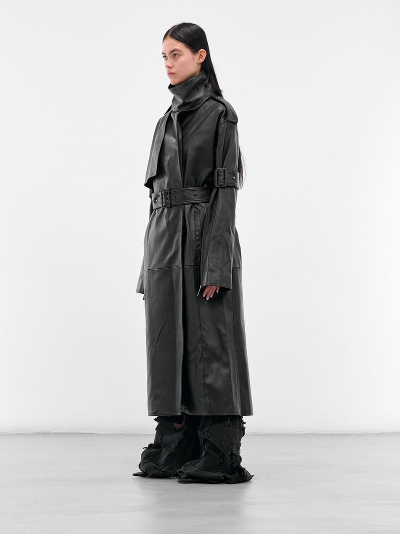 Black Leather Thierry Trench Coat (MAT01C201-SCLERA-BLACK)