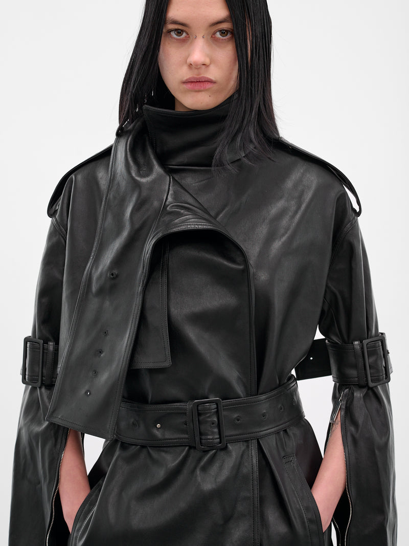 Black Leather Thierry Trench Coat (MAT01C201-SCLERA-BLACK)