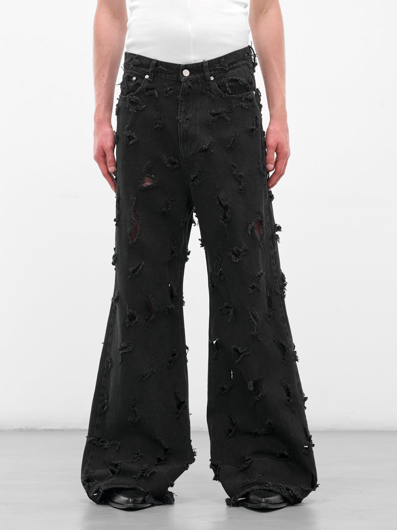 The Black Destroyed Flare Jeans (MAT01P103-SCLERA-BLACK)