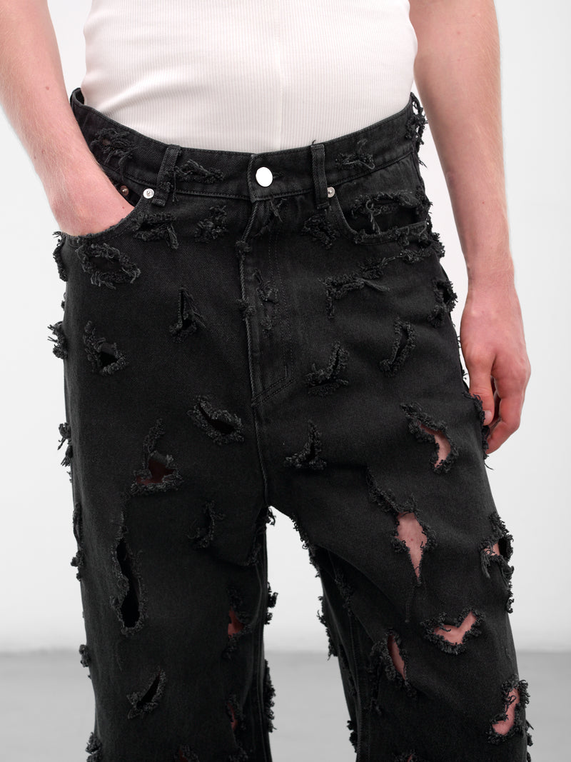 The Black Destroyed Flare Jeans (MAT01P103-SCLERA-BLACK)