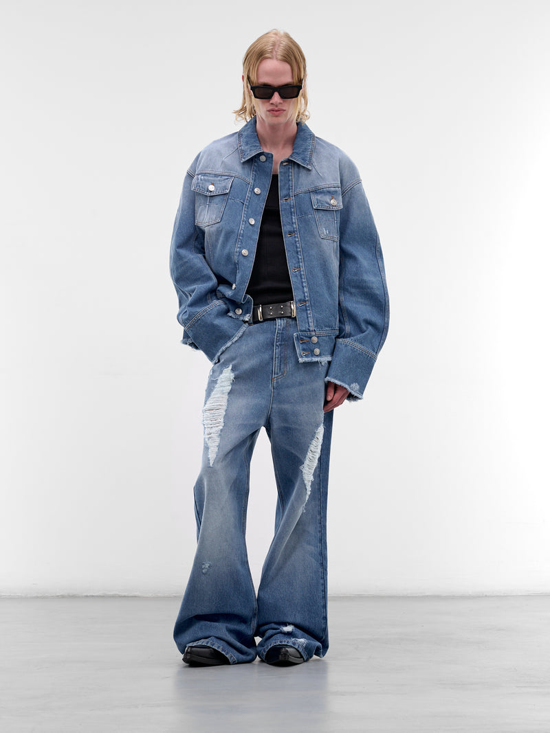 Blue Distressed Denim Slack Jeans (MAT02P004-BLUE)