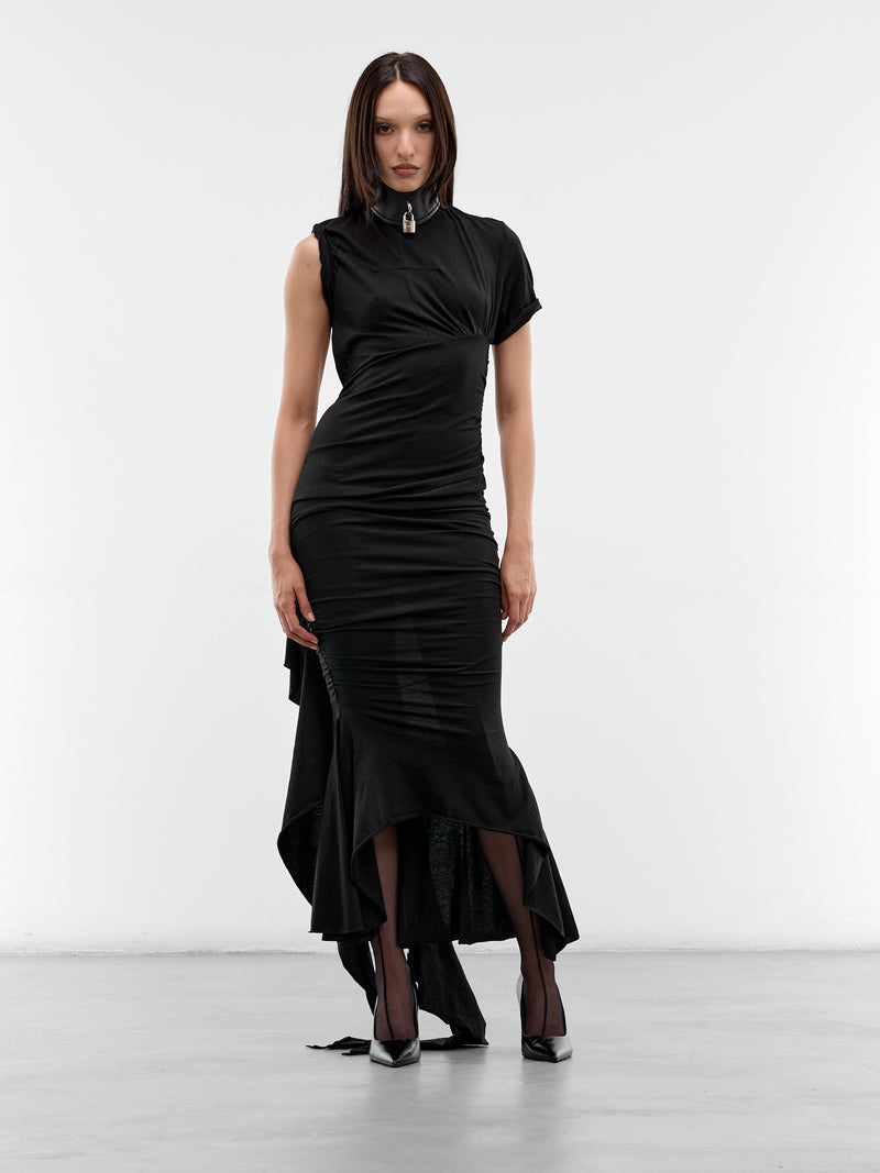 Black Asymmetric Draped T Dress (MAT02O104-SCLERA-BLACK)