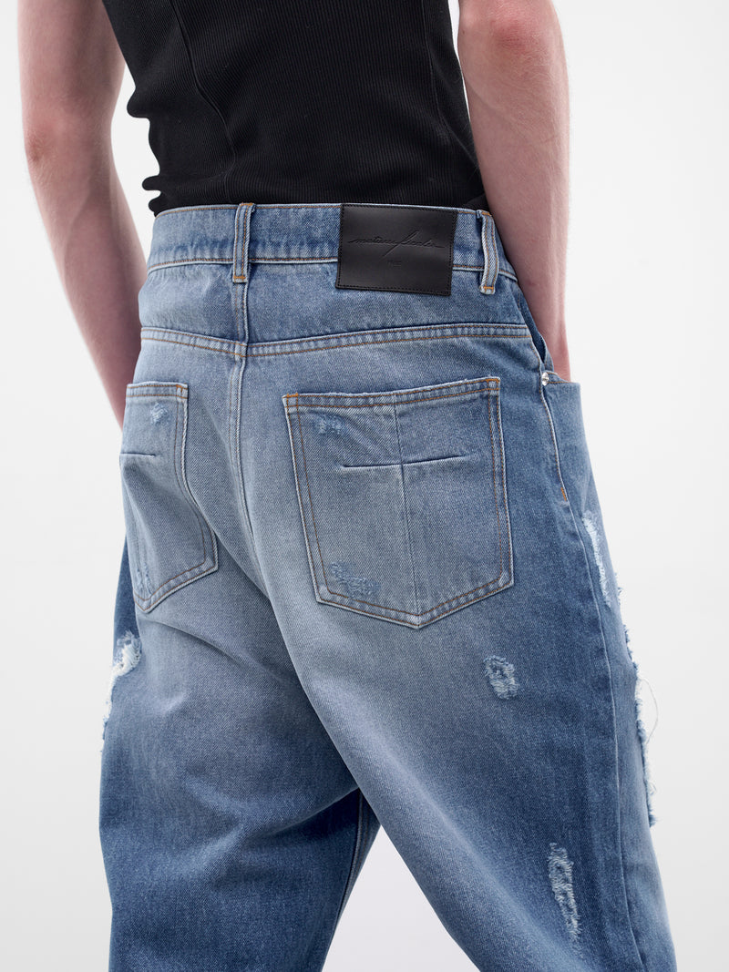 Blue Distressed Denim Slack Jeans (MAT02P004-BLUE)