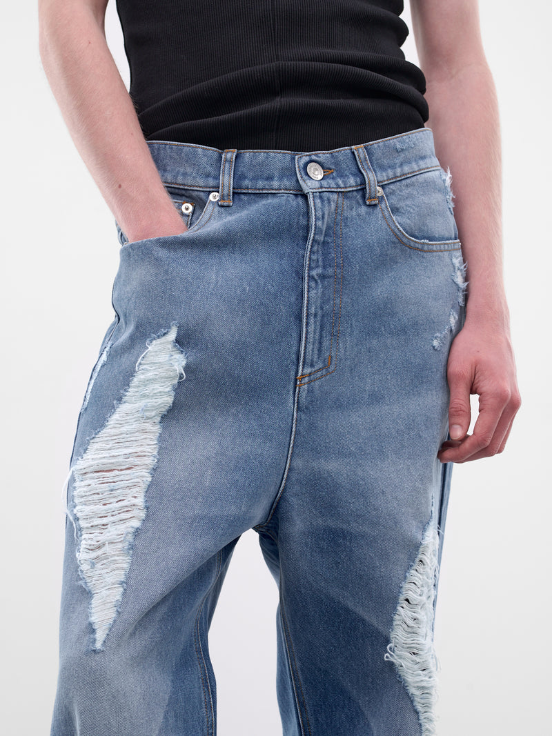Blue Distressed Denim Slack Jeans (MAT02P004-BLUE)