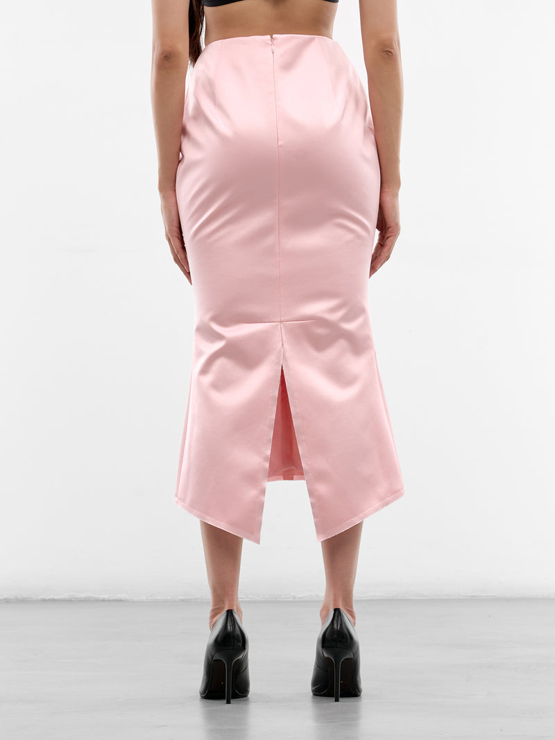 Pink Silk Flared Midi Skirt (MAT02SK103-ROSE-PINK)