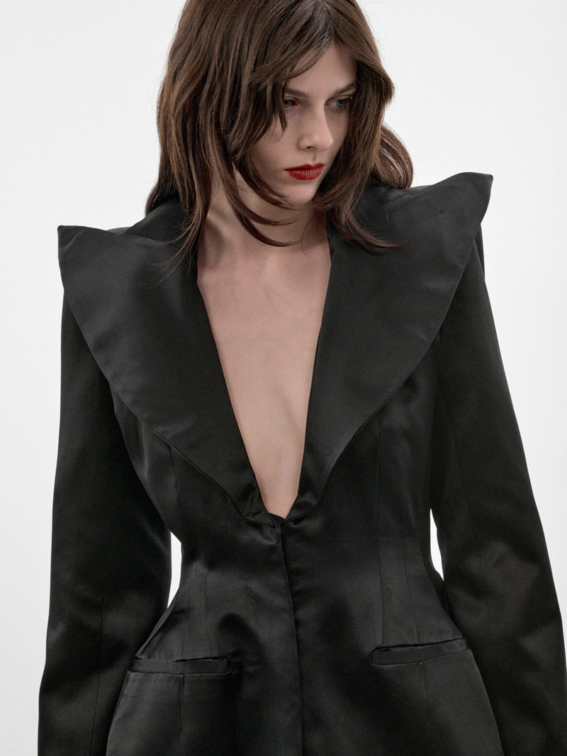 Catherine Black Silk Coat (MAT03C104-BLACK)