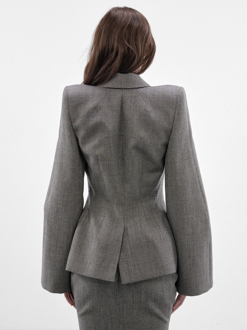 Madame H. Gray Wool Blazer (MAT03J111-PRINCE-OF-WALES-GRAY)
