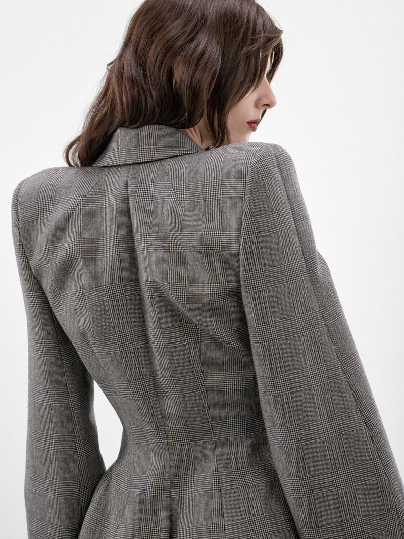 Madame H. Gray Wool Blazer (MAT03J111-PRINCE-OF-WALES-GRAY)