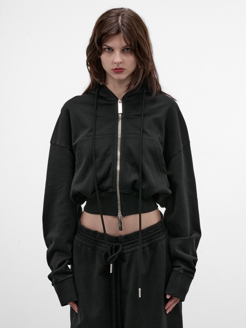 Black Cotton Cropped Zip Hoodie (MAT03T020-BLACK)