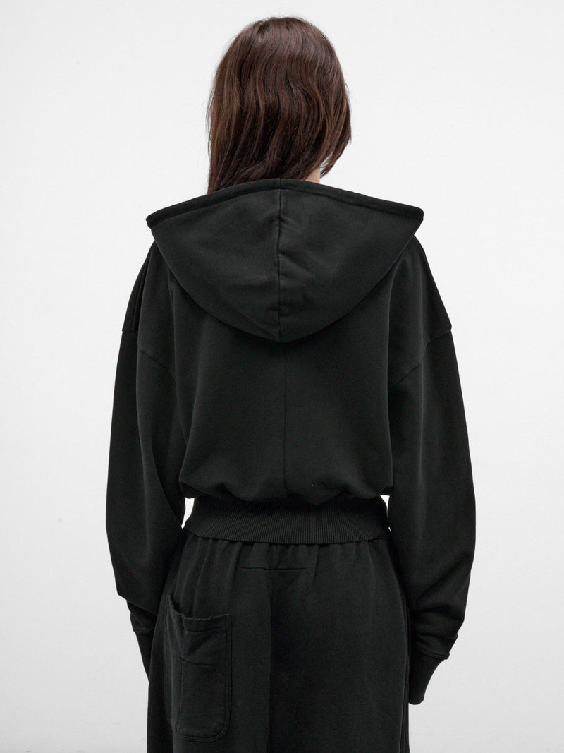 Black Cotton Cropped Zip Hoodie (MAT03T020-BLACK)