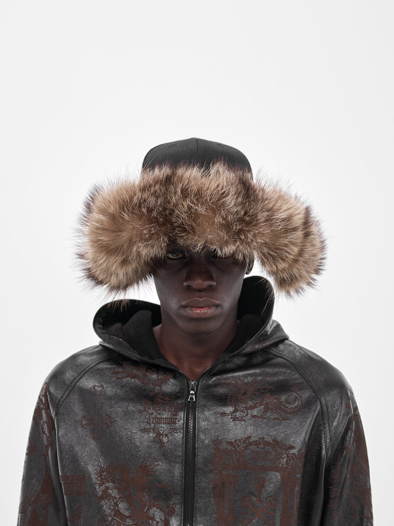 Black Six-Panel Fur Brim Cap (MBS3-ACC-CPFR-BLACK)