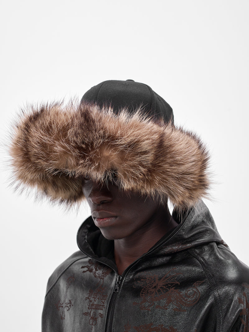 Black Six-Panel Fur Brim Cap (MBS3-ACC-CPFR-BLACK)