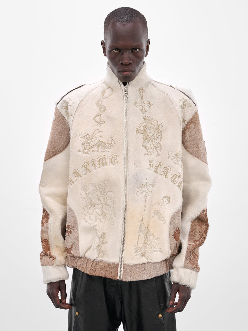 White Leather Fur Graphic Jacket (MBS3-OUT-LV-WHITE)