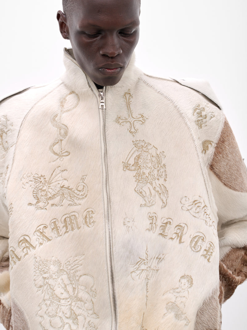 White Leather Fur Graphic Jacket (MBS3-OUT-LV-WHITE)