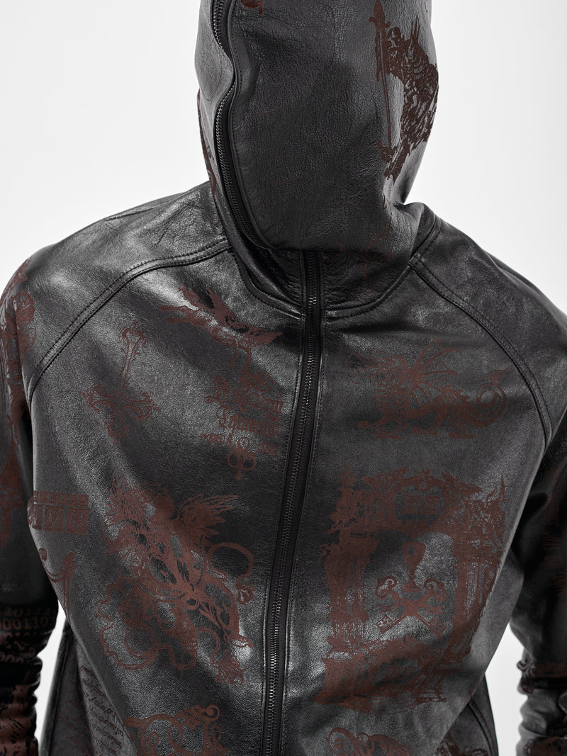 Black Embossed Graphic Leather Jacket (MBS3-TOP-LNJV2-BLACK)
