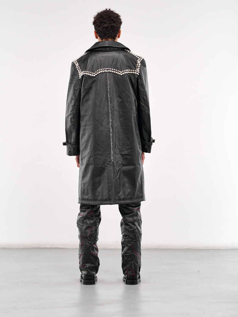 Hornball Leather Trench Coat (MD5SMC01AP-PE244-BLACK)