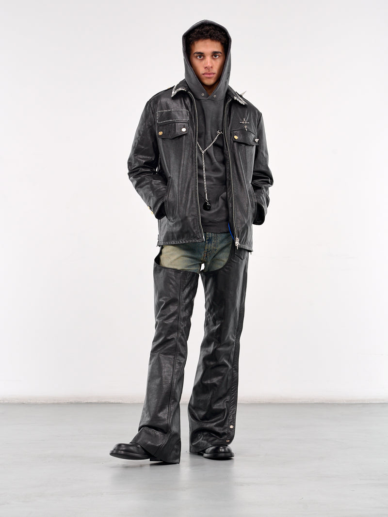 Pierced Police Leather Jacket (MD5SMJ02AP-PE244-BLACK)