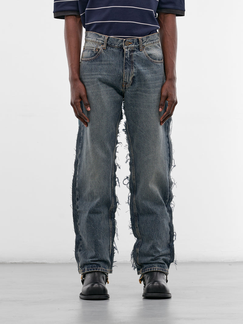 Blue Denim Deconstructed Cut-Up Jeans (ME76DP093NN-2808-MID-BLUE)