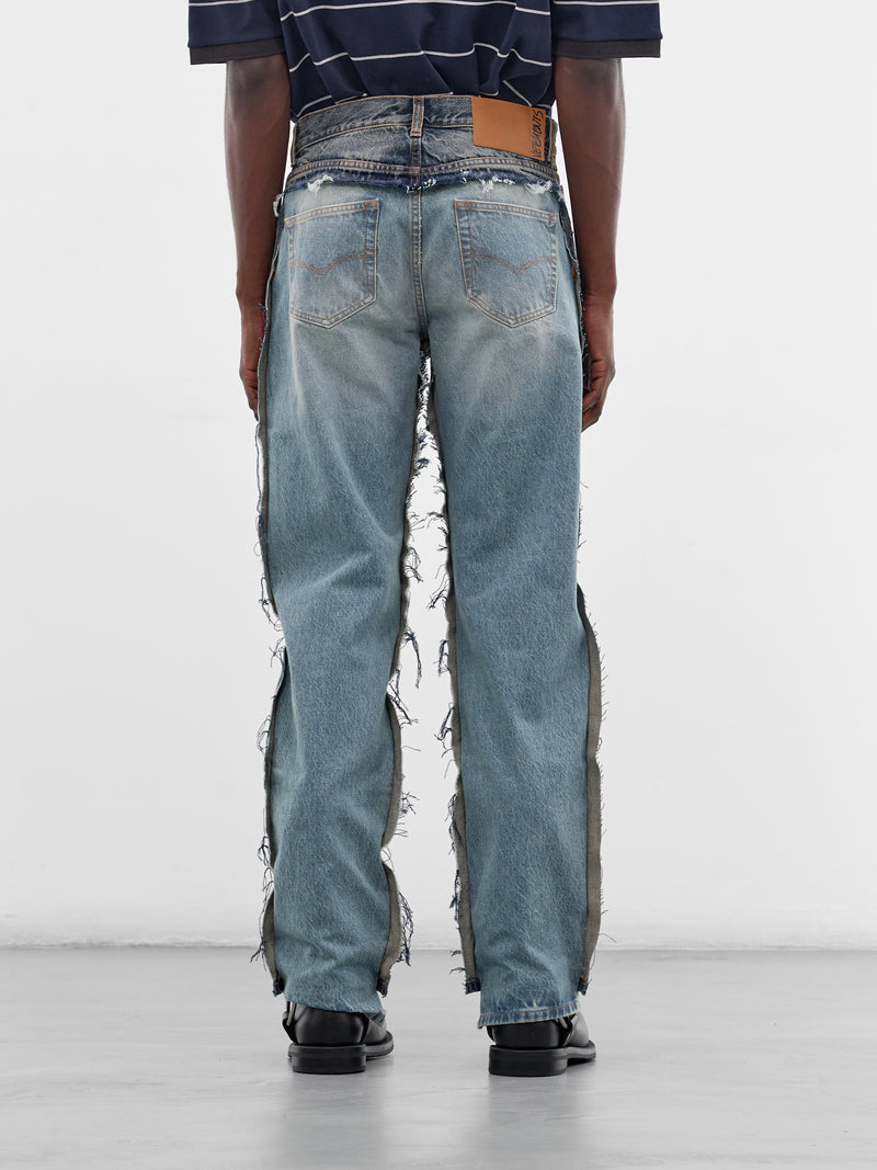 Blue Denim Deconstructed Cut-Up Jeans (ME76DP093NN-2808-MID-BLUE)