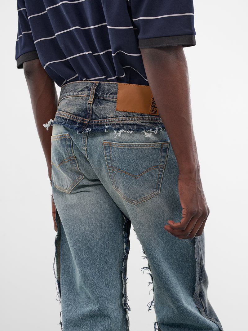 Blue Denim Deconstructed Cut-Up Jeans (ME76DP093NN-2808-MID-BLUE)