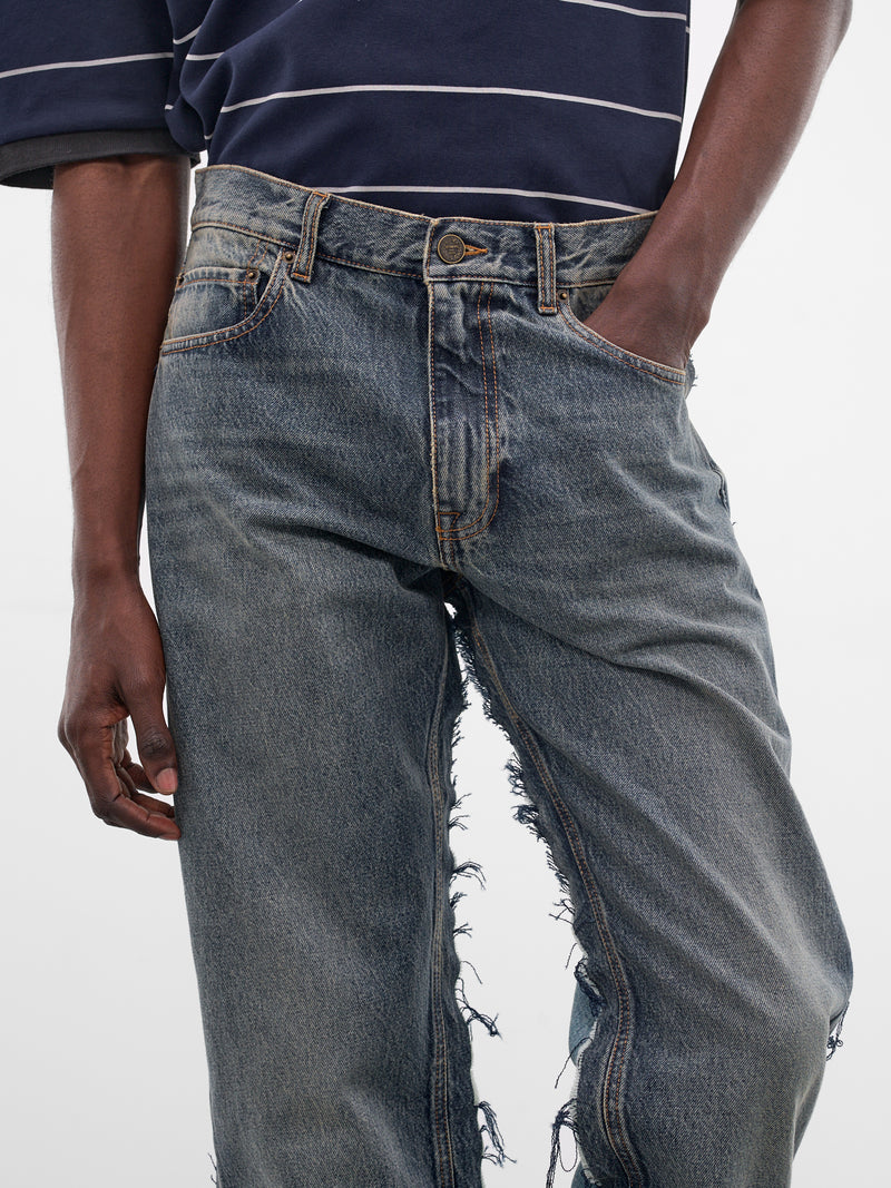 Blue Denim Deconstructed Cut-Up Jeans (ME76DP093NN-2808-MID-BLUE)