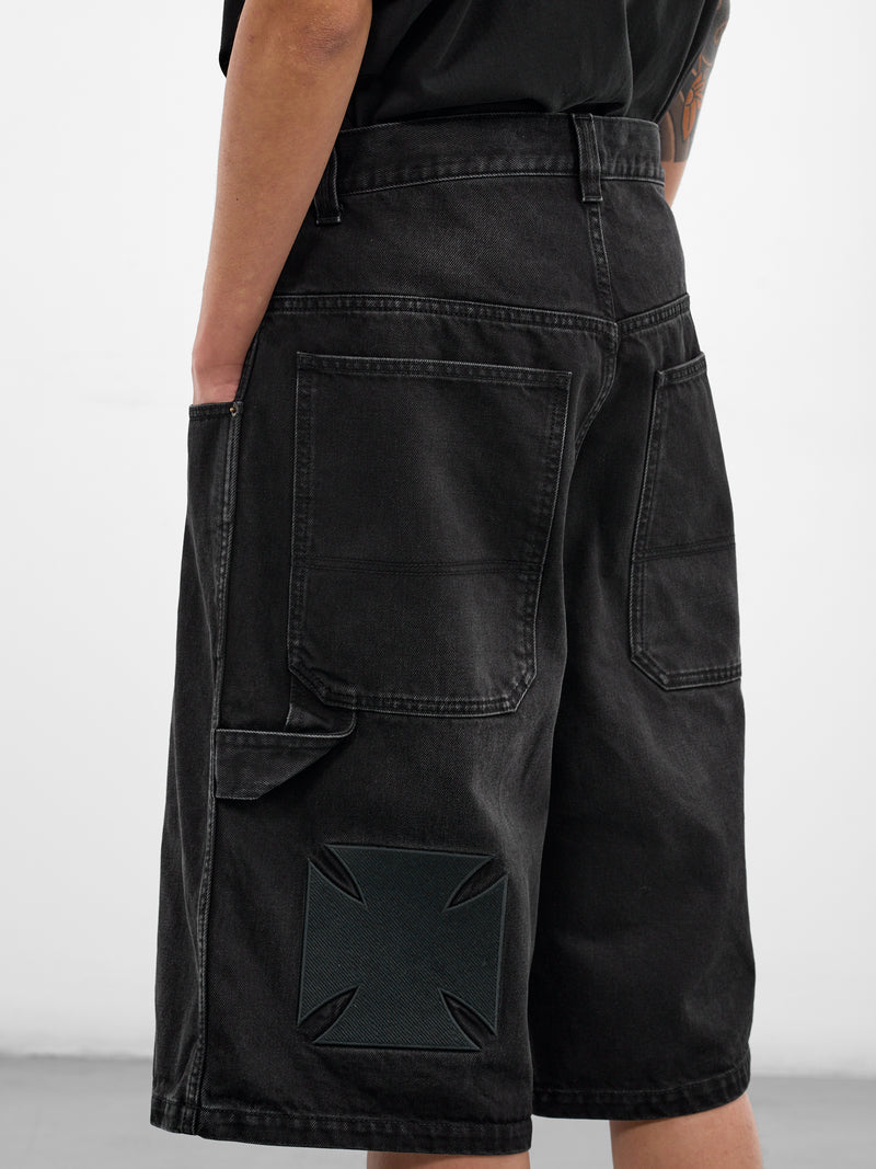 Black Denim Cross Carpenter's Shorts (ME76DP095B1-WASHED-BLACK)