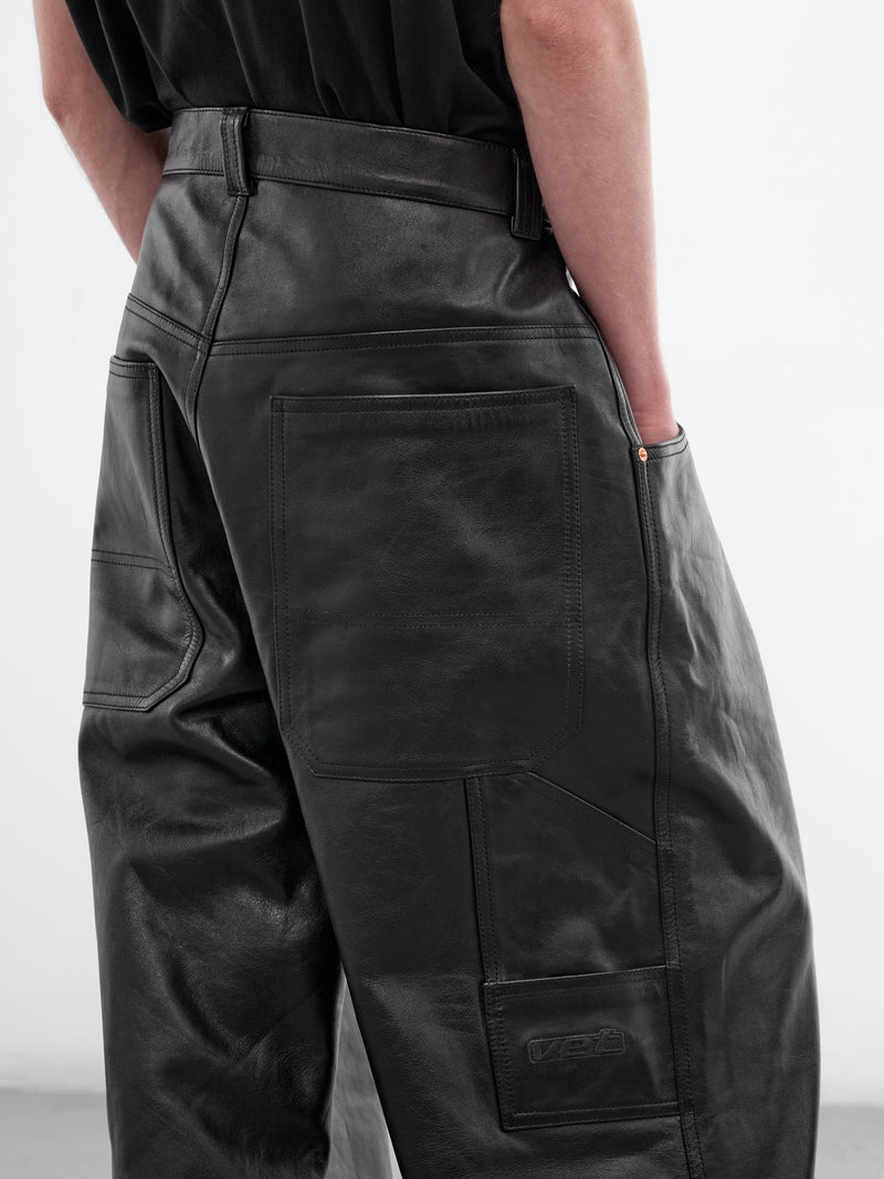 Black Leather Wide Leg Pants (ME76LP018B-BLACK)