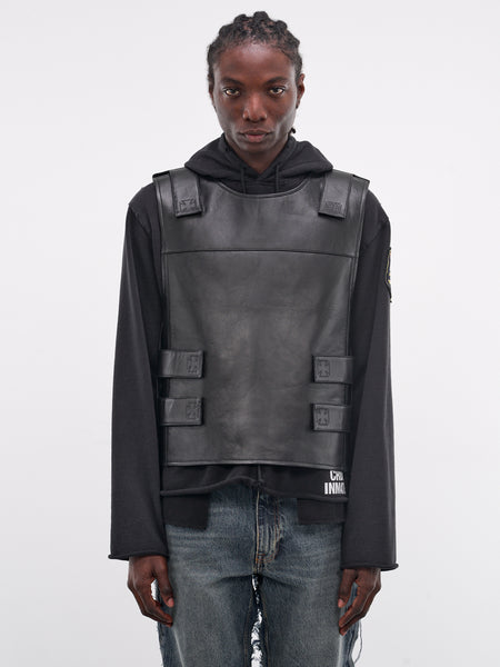 Black Lamb Leather Biker Vest (ME76LV016B-25115-BLACK)