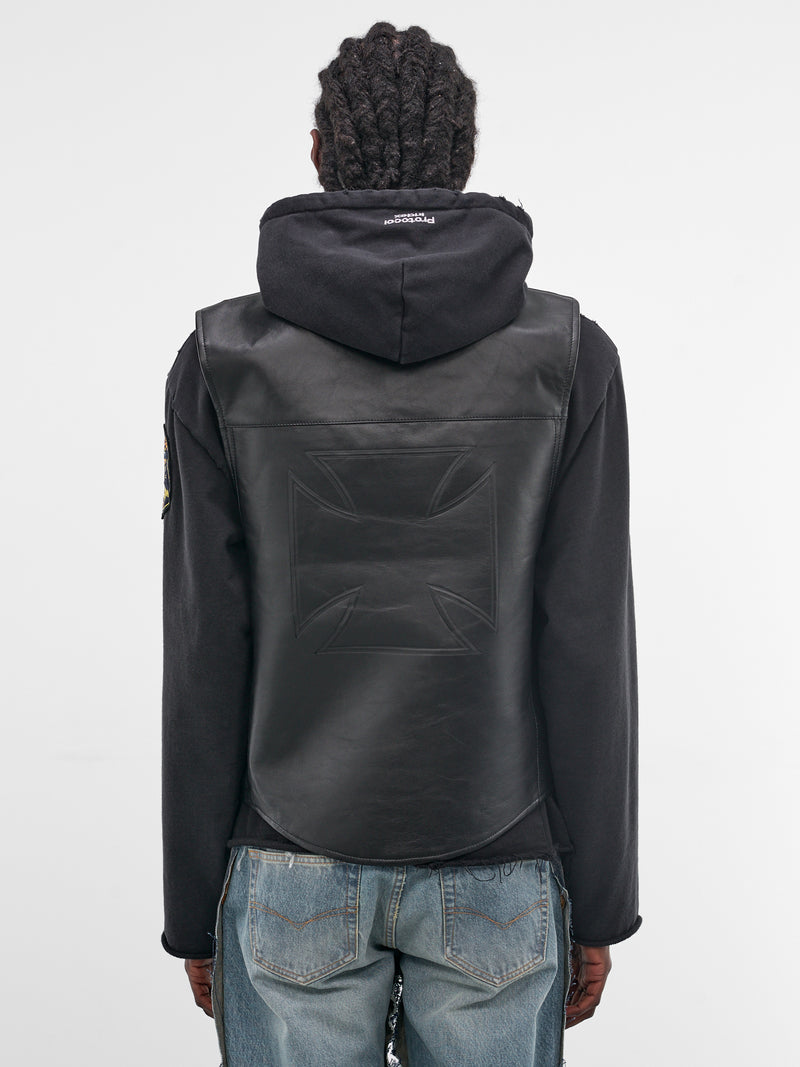 Black Lamb Leather Biker Vest (ME76LV016B-25115-BLACK)