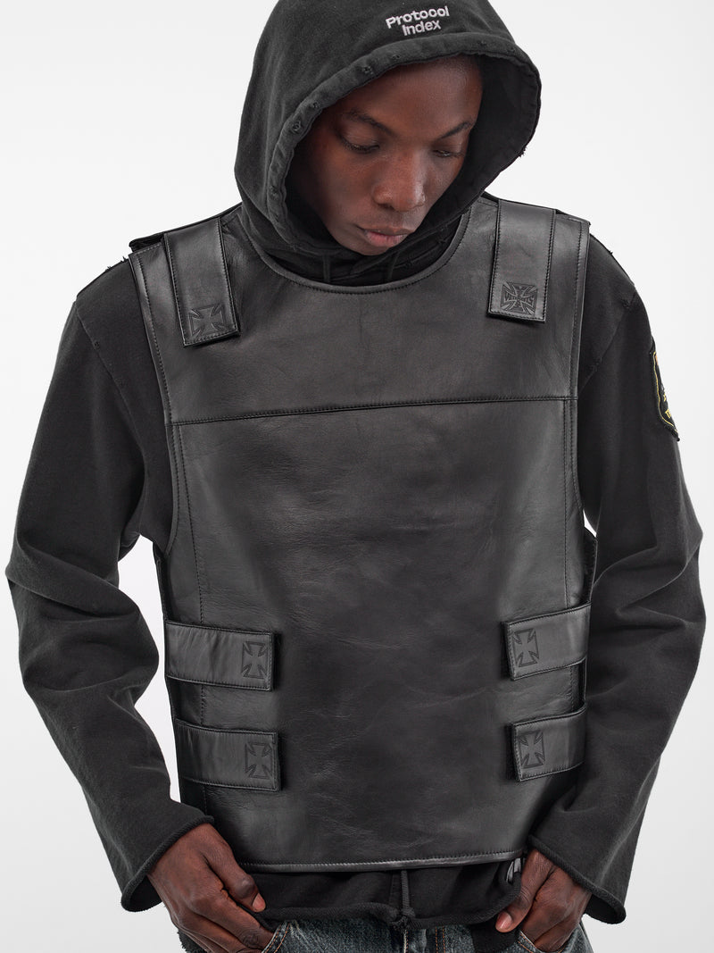 Black Lamb Leather Biker Vest (ME76LV016B-25115-BLACK)