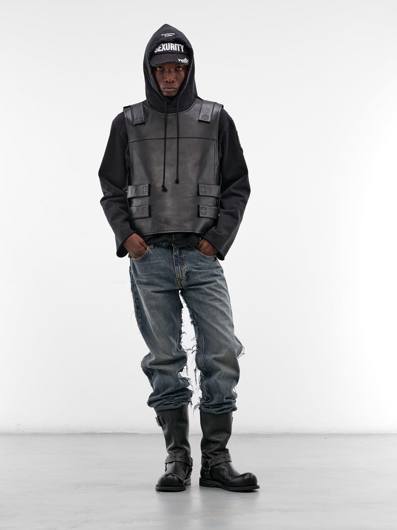 Black Lamb Leather Biker Vest (ME76LV016B-25115-BLACK)