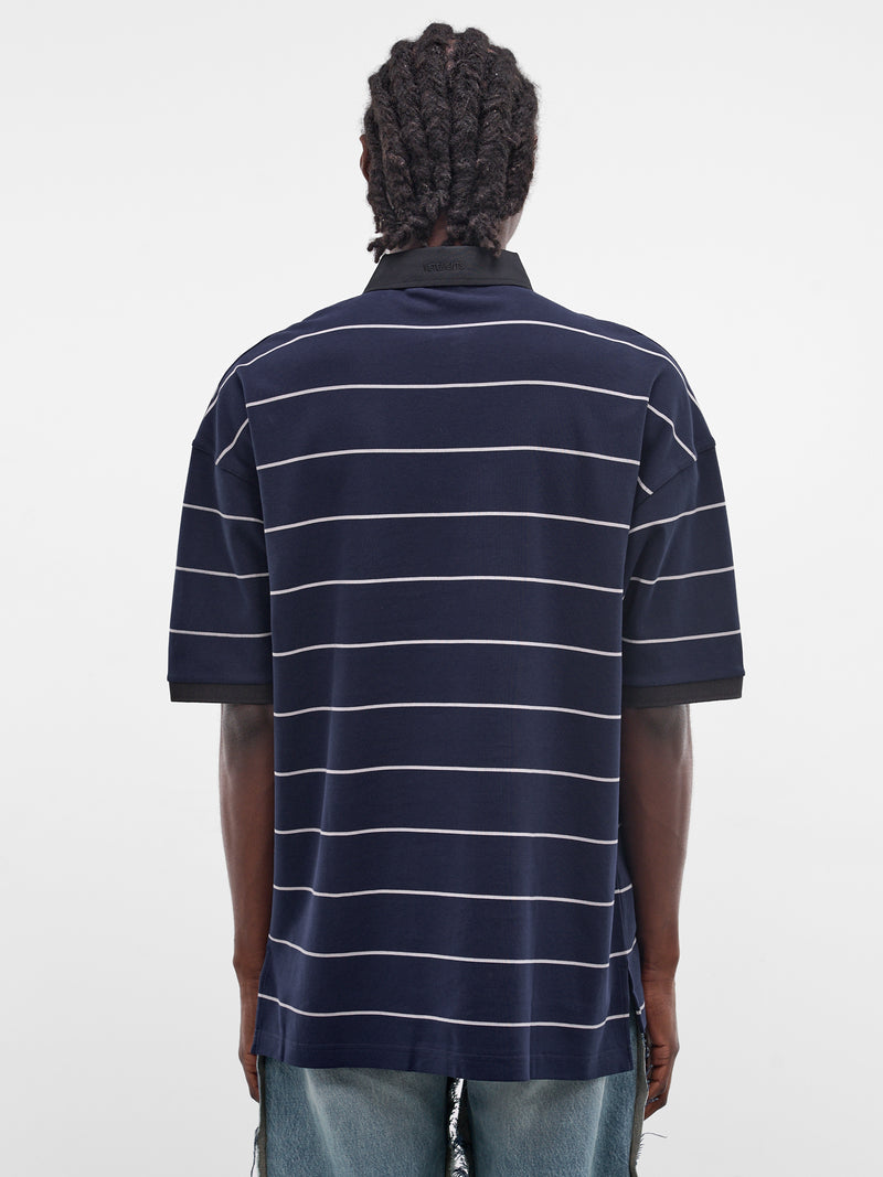Striped Football Nerd Polo Shirt (ME76PO205N-26410-NAVY-WHITE)
