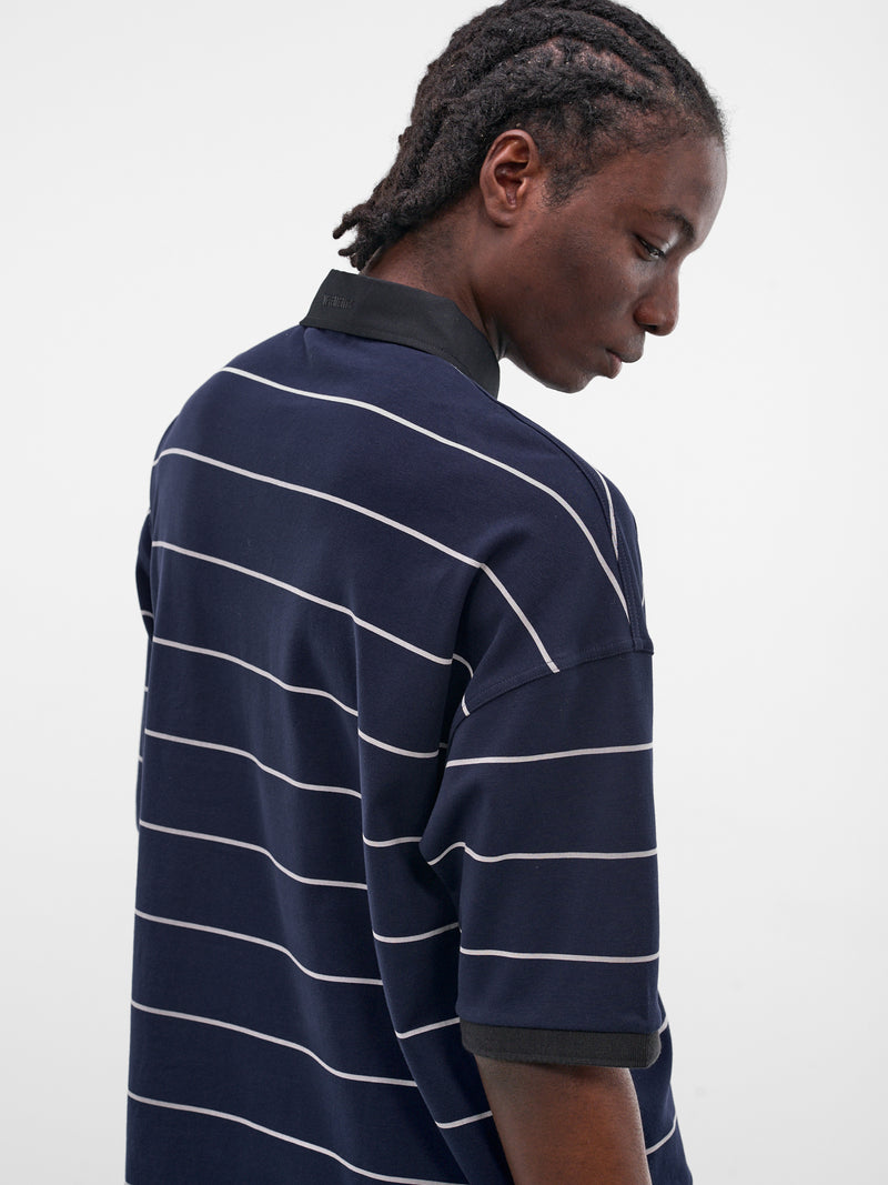 Striped Football Nerd Polo Shirt (ME76PO205N-26410-NAVY-WHITE)
