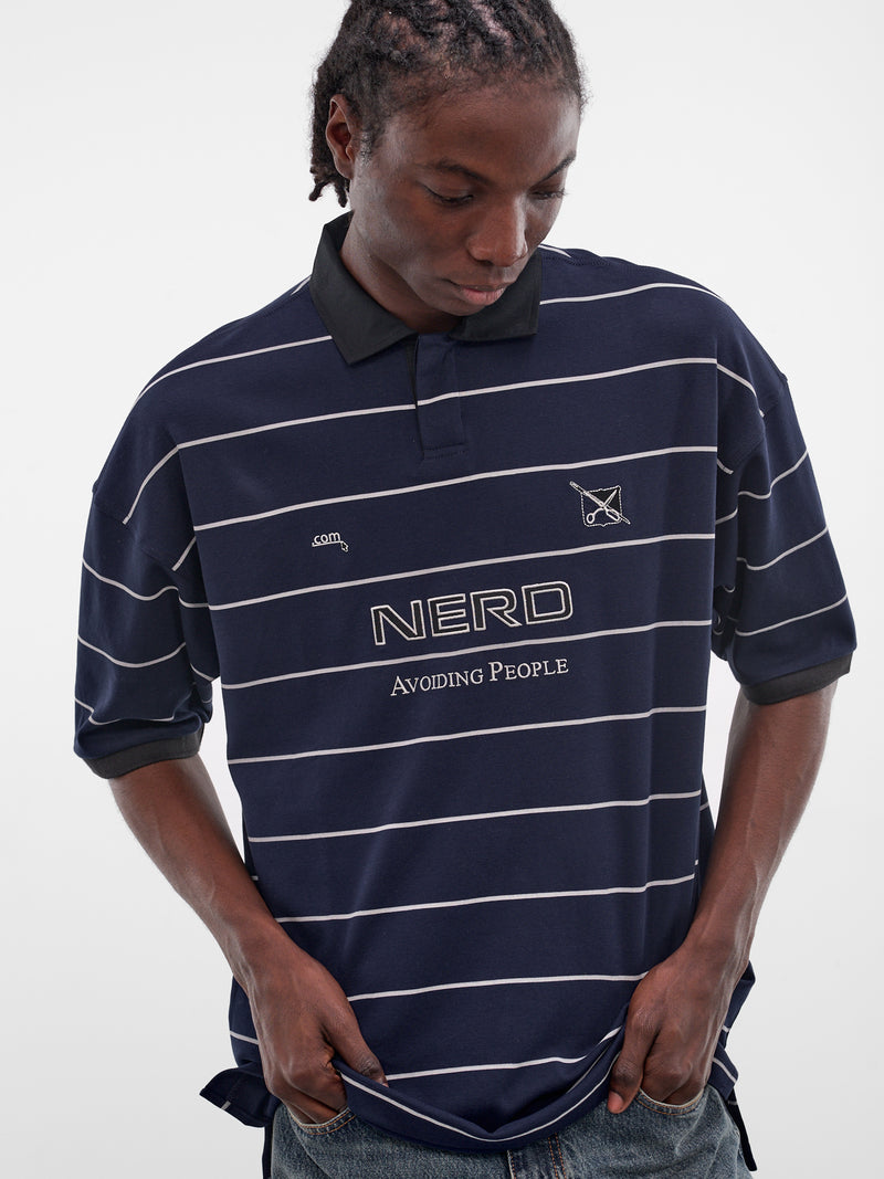Striped Football Nerd Polo Shirt (ME76PO205N-26410-NAVY-WHITE)