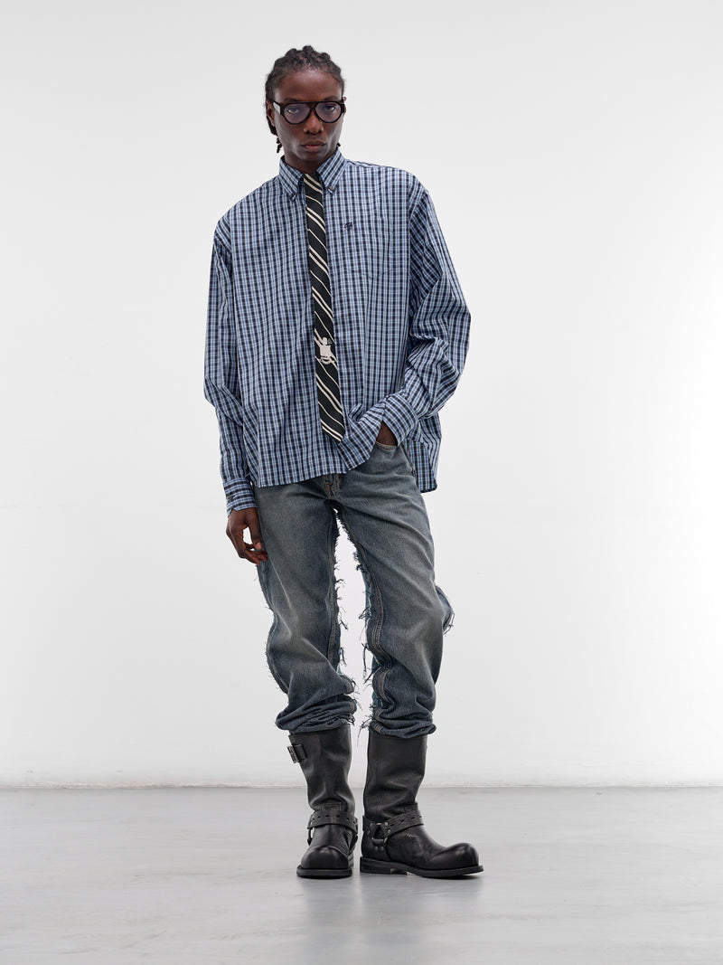 Blue Plaid Necktie Button-Down Shirt (ME76SH035N-26124-NAVY-CHECK)